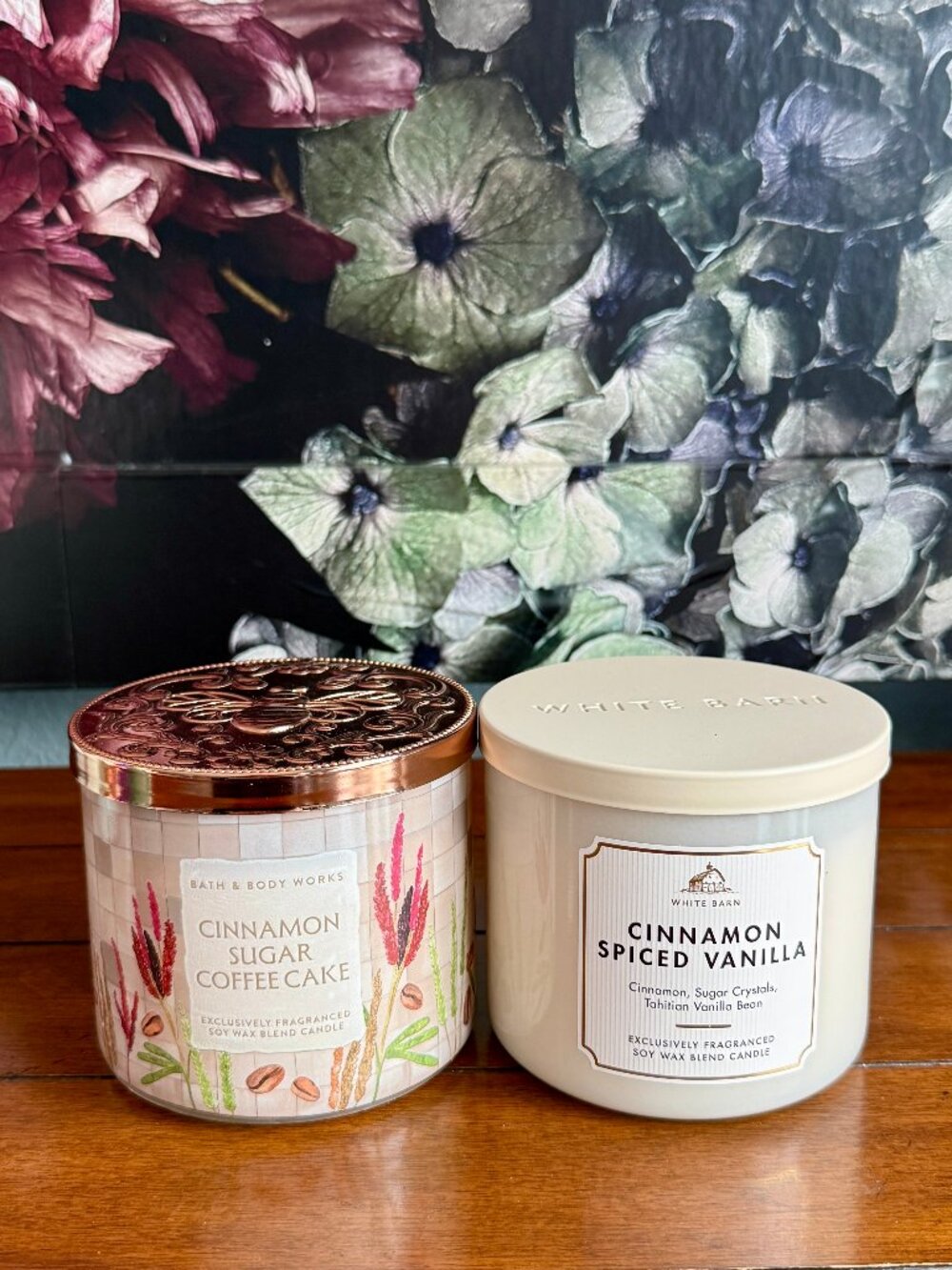 NEW 2-Pc CINNAMON SUGAR COFFEE CAKE & CINNAMON SPICED VANILLA 3-Wick Candle BBW